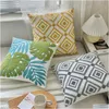 Cushion/Decorative Pillow Embroidery Throw Ers 18X18 Inch Home Decor Tropical Leaf Palm Pattern Er For Couch 100% Cotton Canvas Cush Dhb4V