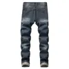 Slim-Fit Denim Pants Herrbyxor Nostalgiska trasiga varumärke rippade jeans fi raka män hiphop tiggars manliga hål ljusblå i9bb#