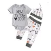 Ensembles de vêtements Born Baby Boy Farm Tenues Lettre Imprimer Romper Pantalon Chapeau 3PCS Mignon Infant S Vêtements Ensemble