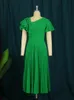 Kvinnor veckade Midi -klänningar Kort ärm Ruffles Elegant Green Yellow A Line Spring Summer Chic Fashion Gown Party Födelsedag Robes 240315