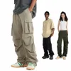 ZODF 2023 Summer Men Drawstring Cargo Pants Unisex High Street 155GSM Double Knee Quick Dry Straight Patrooper Byxor HY0564 A7LN#