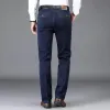 Autunno e inverno classico da uomo a vita alta Busin Jeans blu scuro dritto elasticità pantaloni in denim di marca maschile pantaloni spessi D1Mq #