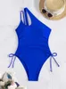 Mulheres Swimwear Natação Terno Womens One-Peça Swimsuit 2024 Novo Sólido Um Ombro Pull Rod Swimsuit Sexy Monokini Verão Beach Swimsuit 240326