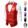 Nya designmän paljetter mönster glitter utsmyckad v-hals blazer väst manlig kvällsfest kostymer plus storlek varm f8tu#