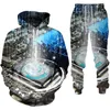 MEN MENTURITS FUNCHING SHIP Electronic 3D Print Tracksuit مجموعة سروال هوديي غير رسمي 2pcs تعرق كبير في الأزياء.