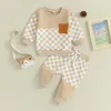 Conjuntos de ropa Baby Boy Trajes de 2 piezas Sudadera de manga larga a cuadros con bolsillo y pantalones elásticos para ropa de otoño para niños pequeños