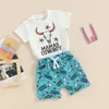 Kledingsets Westerse babyjongenskleding ronde hals korte mouw Howdy print shirt top koe 2 stuks peuter zomeroutfits