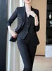 Kvinnors tvåbitar byxor Autumn Winter Women Vest Blazer och Pant Suit Black Khaki Office Ladies Work Career Wear Formal 3 Pieces
