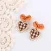 Boucles d'oreilles pendantes colorées en forme de cœur, tissu exquis pour filles, Style coréen, accessoires de bijoux à carreaux pour femmes