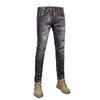 Fi Streetwear Uomo Jeans di alta qualità Retro Nero Grigio Elastico Slim Fit Jeans strappati Uomo Vintage Designer Denim Pantaloni Hombre 85Qp #