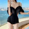 2024 Xianqi Traje de baño para mujer Coreana Instagram Ropa sexy Cubrir Manga larga Estilo de la Academia Cintura alta Adelgazar Internet Traje de baño rojo