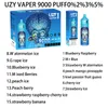 Uzy Vaper 9000 Puff 9k Puffセット大型蒸気装置使い捨てベイプ電子タバコのネットコイルLED懐中電灯充電式バッテリー