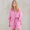 HiLoc Casual Nachtkleding Katoenen Pyjama Voor Vrouwen Sets Pak Turn-Down Kraag Negen Kwart Mouw Slaap Tops Shorts Vrouwelijke homewear 240314