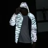 Nya män Leopard Zebra Reflective Night Shining Hooded Windbreaker Jacket Hip Hop Streetwear Harajuku Men Waterproof Hoodie Coats C1xx#