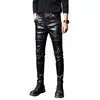 Pantalon en cuir à rivets persalisé pour hommes Chic coréen Slim Fit épais Leggings jeunesse couleur unie noir pantalon slim 12A5007 A3vB #