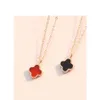 Dropshipping Commercio all'ingrosso Lucky Four Leaf Clover Ciondolo nero Collana in argento sterling 925 S925 Gioielli Donna Regalo per la festa della mamma