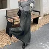 Skirts Women Skirt A-line Big Swing Denim Retro Pockets Solid Color High Waist Button Zipper Ankle Length Ripped Edge Lady Maxi