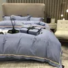 寝具セット2024 4ピースシンプルコットンダブルハミリーベッドシートレターパターンキルトカバー快適な青色