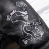 Jeans SIMM'S Men's Slim Stretch Stretch Chinese Drag Embroidery Pattern Denim Black Grey Ripped Fi Shorts mâle T59C #