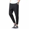 2024 New Korean Ice Silk Elastic Trousers Four Seass Thin Casual Men'S Loose 9-Point Large Size Small Foot Sports Pants Spring M0OC#