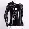 plus Size Lg Sleeve PVC Faux Leather Clothing Shiny Top Straitjacket Round Collar T Shirt High-Gloss Patent Leather Tight Coat 48Ic#