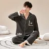 Ny ankomstman pyjama Cott Lapel LG Sleeved Pants Plus Size Pijamas Sleepwear Cardigan Leisure Homewear Nightwear For Mane U16y#