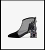 Klänningskor 2024 Mesh Sandals Botas Women Ankle Boot For Summer Mid Heel Rhinestone Zapatos Para Mujeres Hollow Out Back Zip Black