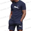 Herrspårar Hot Selling Summer T-shirt+Shorts 2-stycke Set för herrens avslappnad fitness jogging sportkläder hip-hop andningsbar kort slved set T240326