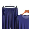 2PCS Men Ice Silk Pajama Sets Solid Color Lg Sleeve koszulki LG Pant Pijamas Mężczyzna Summer Sleep Fear Pajama Homme 09ua#