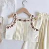 Humor Bear Summer Girls Set mouwloos borduurvestwide been pant 2pcs peuter Koreaanse stijl kinderen 240325