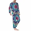 Tribal Print Pijamas Homens Retro Floral Bonito Suave Sono Pijamas Outono 2 Peças Casual Solto Oversized Conjuntos de Pijama Personalizado 93DY #