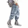 Koreańskie FI Hip Hop Plus Size Pants Dżinsy Spring Denim Casual Jogging Spodnie dla mężczyzn Streetwear Kpop Baggy Joggers G4a4#