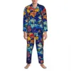 Fall fr pyjamas män färgglada tryck mjuka hem sömnkläder höst 2 stycken lös överdimensionerade anpassade pyjamas uppsättningar u43k#