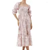 Robes décontractées Femmes Boho Longue Robe Soirée Soirée Printemps Automne Vêtements Vintage Chic Élégant Manches Hors Épaule Couleur Unie / Floral