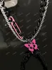 Chains Pink Butterfly Pendant Double Stacked Necklace Female Light Luxury Temperament Clavicle Chain Sweet Cool Wind