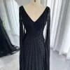 Elegant svart arabisk kväll Sharon sa klänningar 2024 Dubai Pärlade Cape ärmar Navy Blue Women Wedding Party Dress SS218