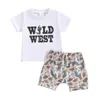 Giyim Setleri Batı Bebek Bebek Giysileri Vahşi Batı Mektup Grafik Kısa Kollu T-Shirt Kaktüs Joggers Şüphesi Toddler Yaz Seti