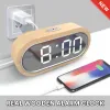 Uhren fanju digitaler Uhr Alarm Snooze Tisch Thermometer elektronische USB -Ladegerät LED Holz Uhr Wohnzimmer Schreibtisch Uhren AAA Powered