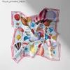 Foulards 53CM Foulard en soie sergé femmes Ballon à Air chaud peinture foulards carrés Bandana petits Hijabs Foulards cravate bandeau femme noeuds papillon Q240326