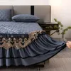 3pcs High-end Lace Soft Comfortable Breathable Solid Color Clip Cotton Bedding Bed Skirt Style Mattress Protector Set, for Bedroom, Guest Room (1* Fitted Sheet