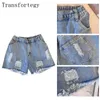 Calças plus size feminino casual verão jeans shorts desgastados artesanato lavagem azul clássico all-in-one commuter