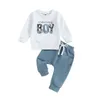 Enfant en bas âge bébé garçon 2 pièces tenue de printemps lettre imprimer à manches longues col rond sweat survêtement pantalon ensemble de vêtements 240314