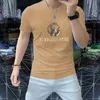 Camiseta masculina moderna e luxuosa com gola redonda e manga curta para roupas casuais masculinas de algodão de seda confortável e respirável, novo estilo de verão