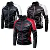 Mäns Winter Pu Jacket Motorcykel Vattentät coola Ctrast Colors Classic Biker Läderjacka Aviator Motor Autumn Coat M27Q#