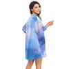 Bikini Cover Up Women Beach Shirts Marble Print Swimsuit Cape 2024 Summer Long Sleeve Tunic Swimwear Outfits