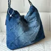 Klassieke 22B gewatteerde denim vuilnisbakken schoudertassen hoogwaardige blauwe gradiënt kleur grote capaciteit crossbody tas luxe ontwerper vrouwen zilveren hardwareketen