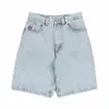 Millennial Streetwear Light Blue Denim Shorts Men's Y2K Harajuku Hip Hop Carto Patterm Embroidery Roose Straight Shorts Gothic K604＃