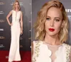 Crew Neck Ivory White Mermaid Jennifer Lawrence Celebrity Dresses Anpassade pärlstavade rena ärmlösa golvlängd kväll Gow8161196