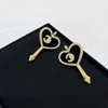 Brand luxury love heart key designer earrings for women 18k gold Cupids sweet hearts letters earings girl earring ear rings jewelry gift