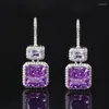 Stud Earrings 10mm Square Shape Pink Purple Red Green Color Crushed Cut High Carbon Diamond 5A Zircon Hook